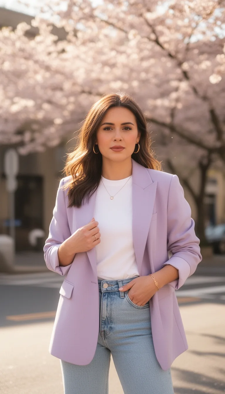 pastel blazer with white tee