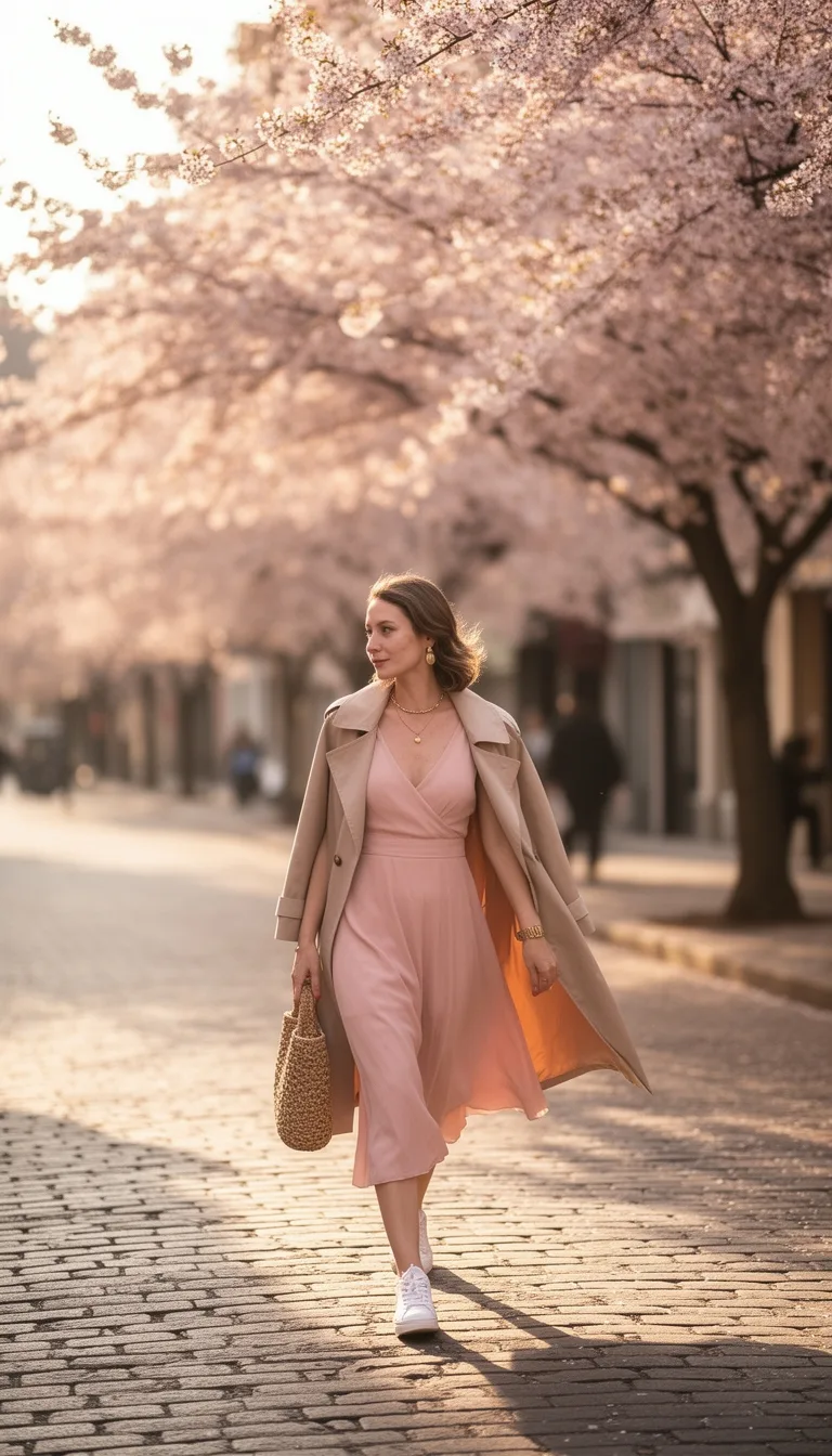 pastel chiffon dress with trench