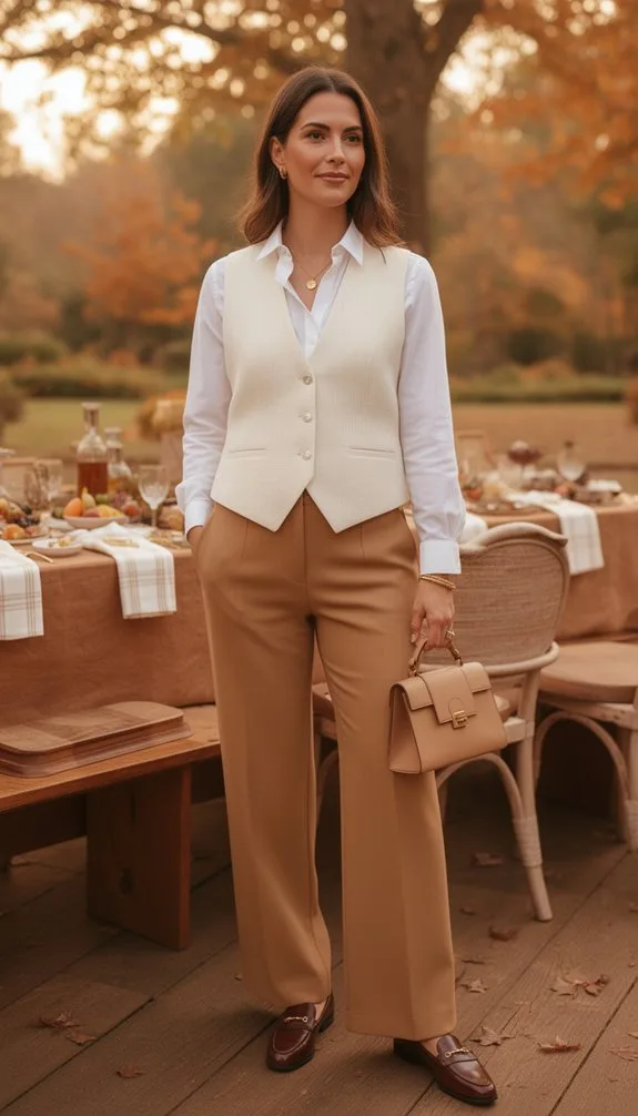beige vest button up elegance