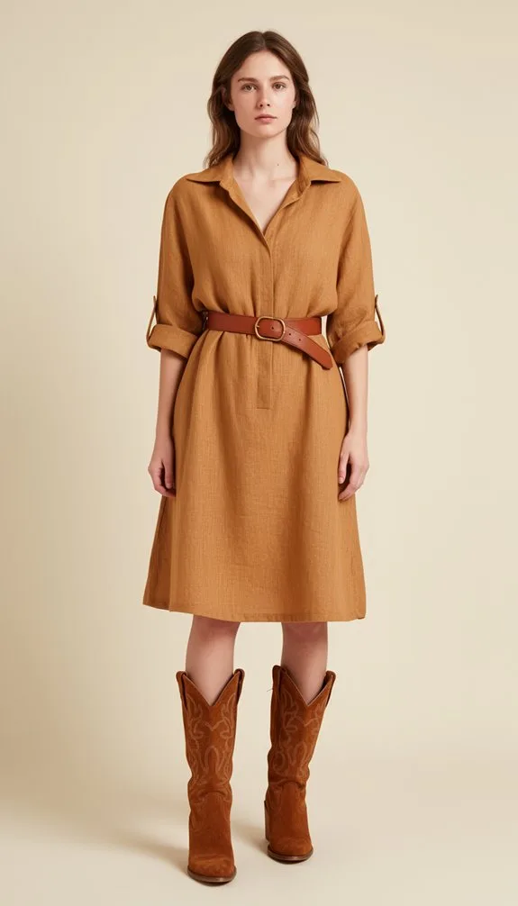 belted shirt dress ensemble