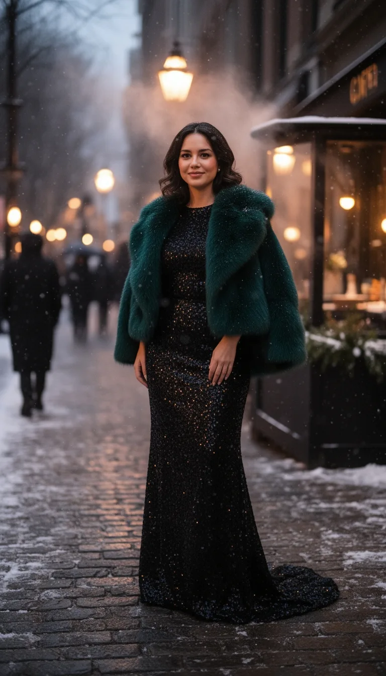 black sequin gown velvet jacket