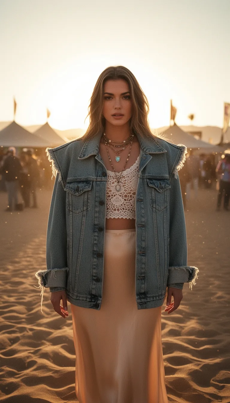 boho glam oversized denim jacket