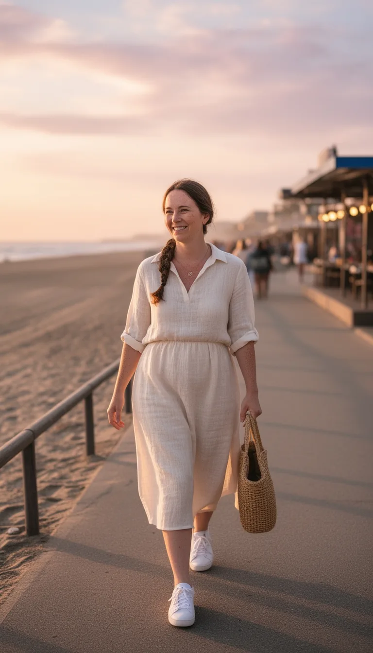 breezy linen dress with sneakers
