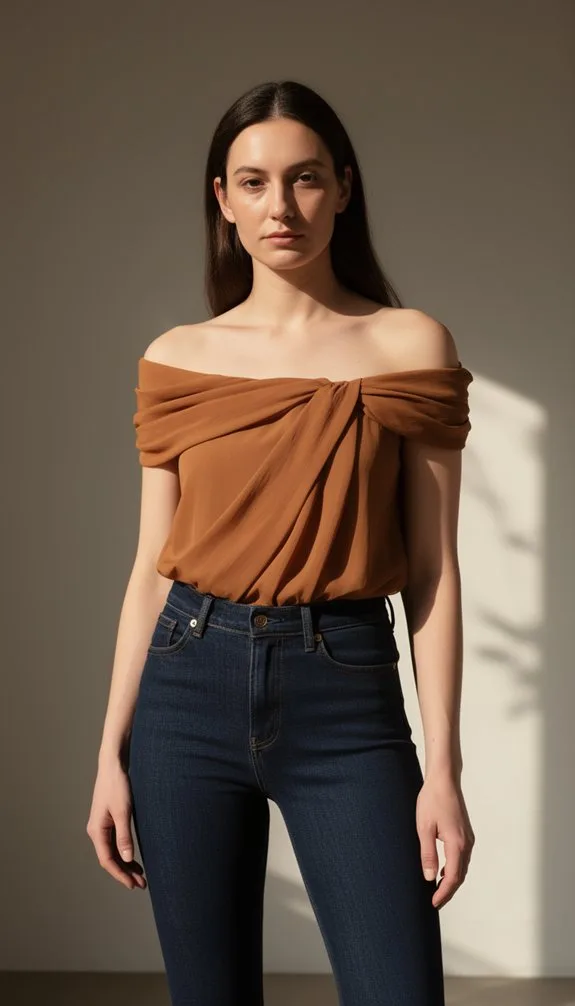 brown off shoulder autumn chic