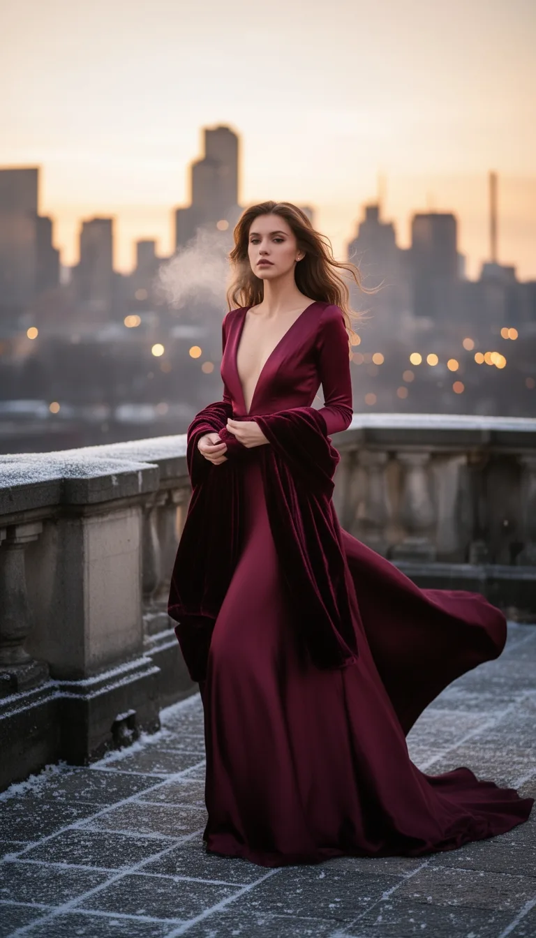 burgundy deep v long sleeves