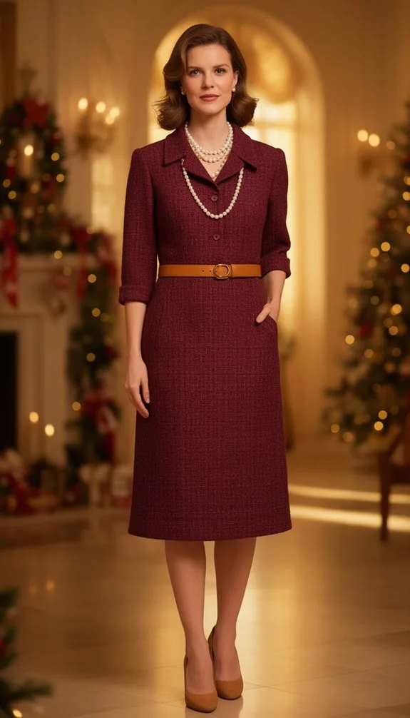 burgundy tweed belted mini