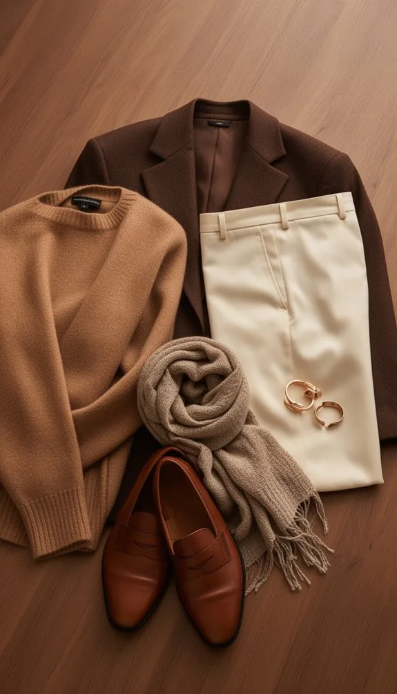 chunky brown knit ensemble