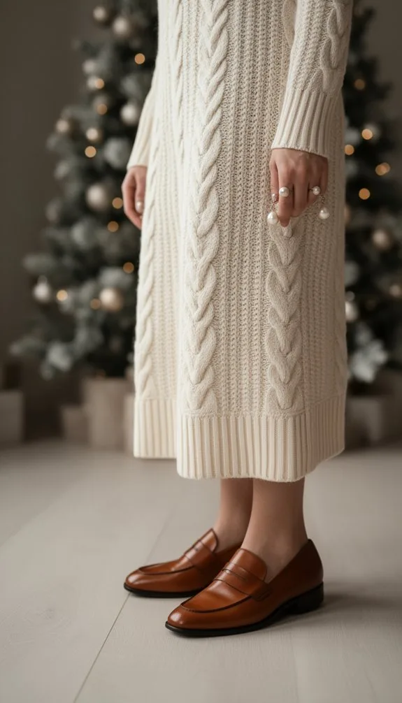 cream cable knit sweater dress