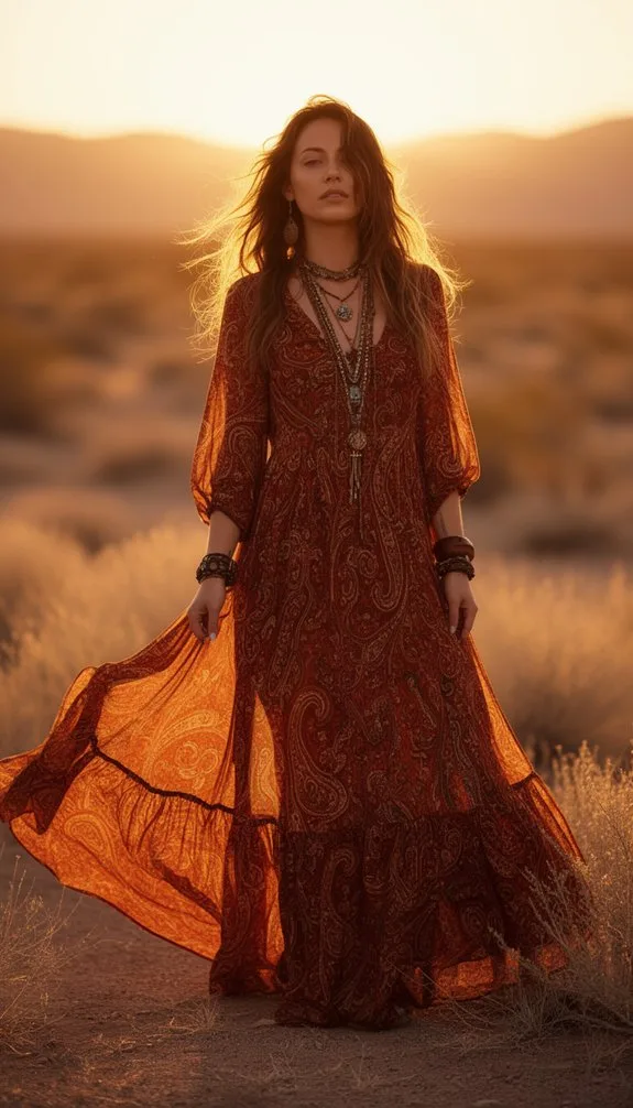 deep orange paisley maxi