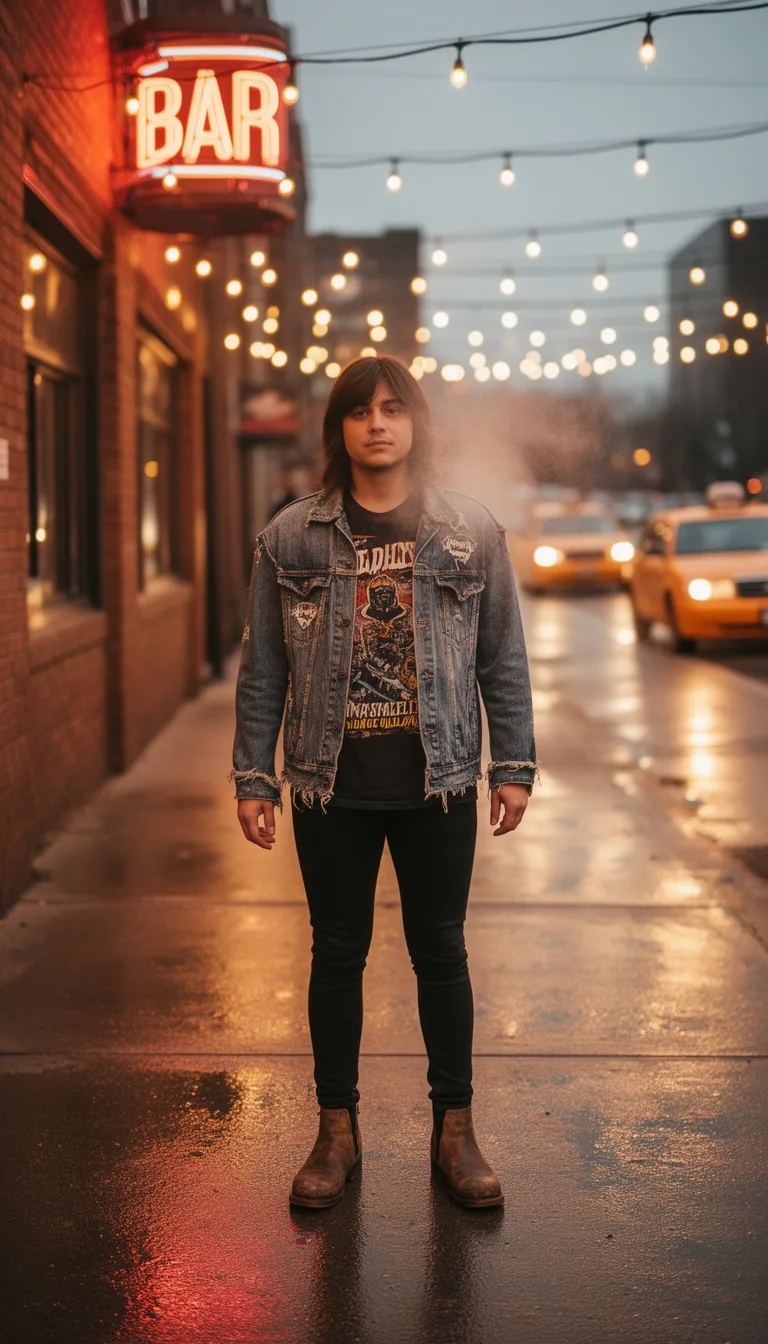 denim jacket over graphic tee