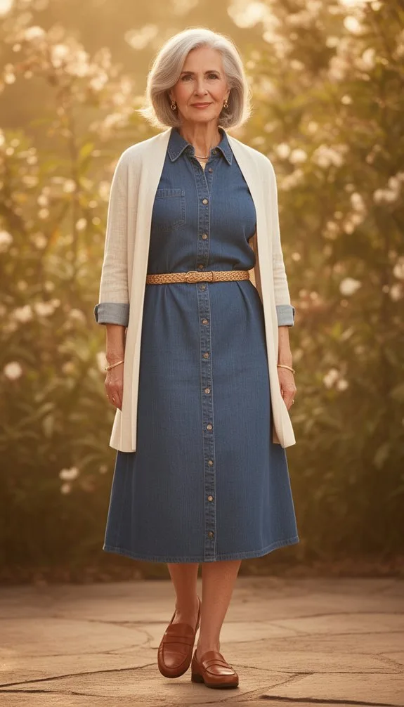 denim shirt dress ensemble