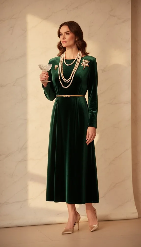 emerald velvet mock neck elegance