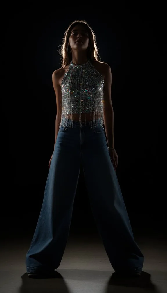 glittery halter crop glamour