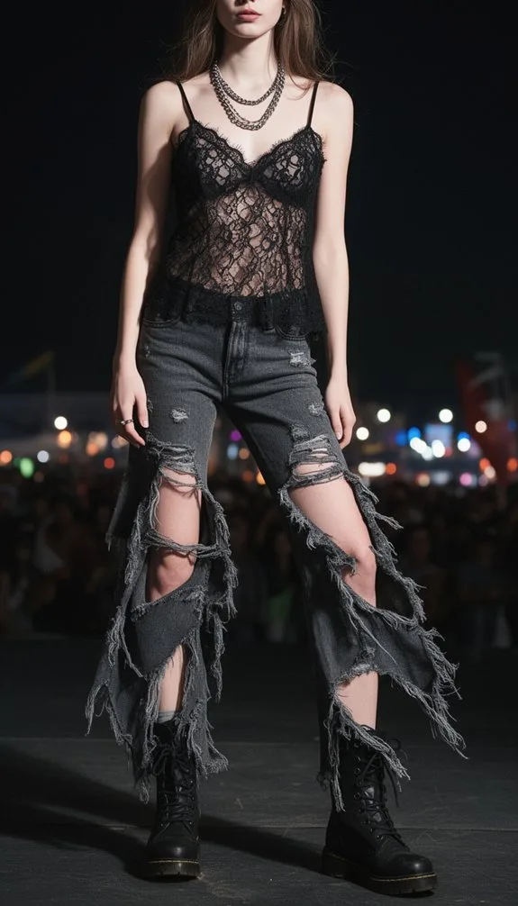 lace cami with distressed flares