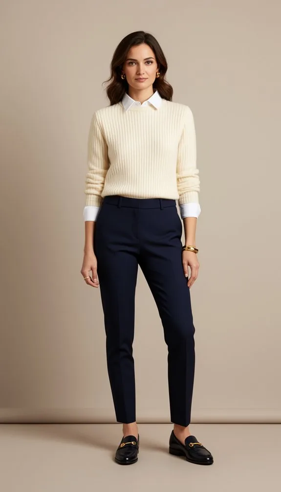 layered sweater with loafers