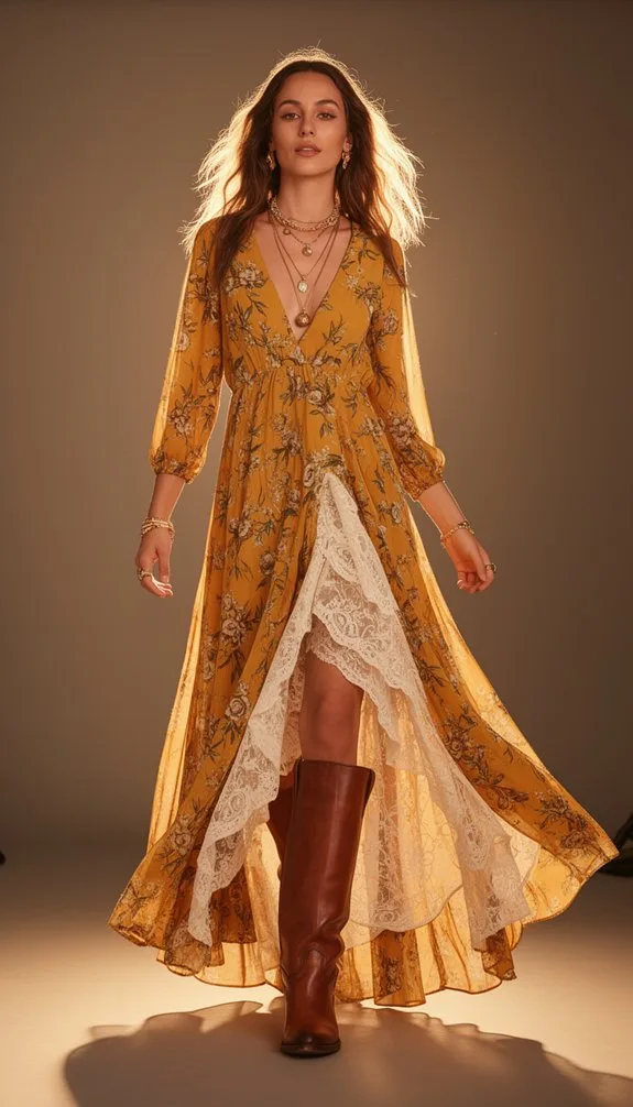 mustard floral high low dress