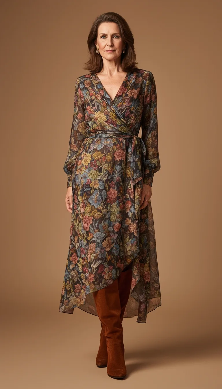 muted floral wrap ensemble