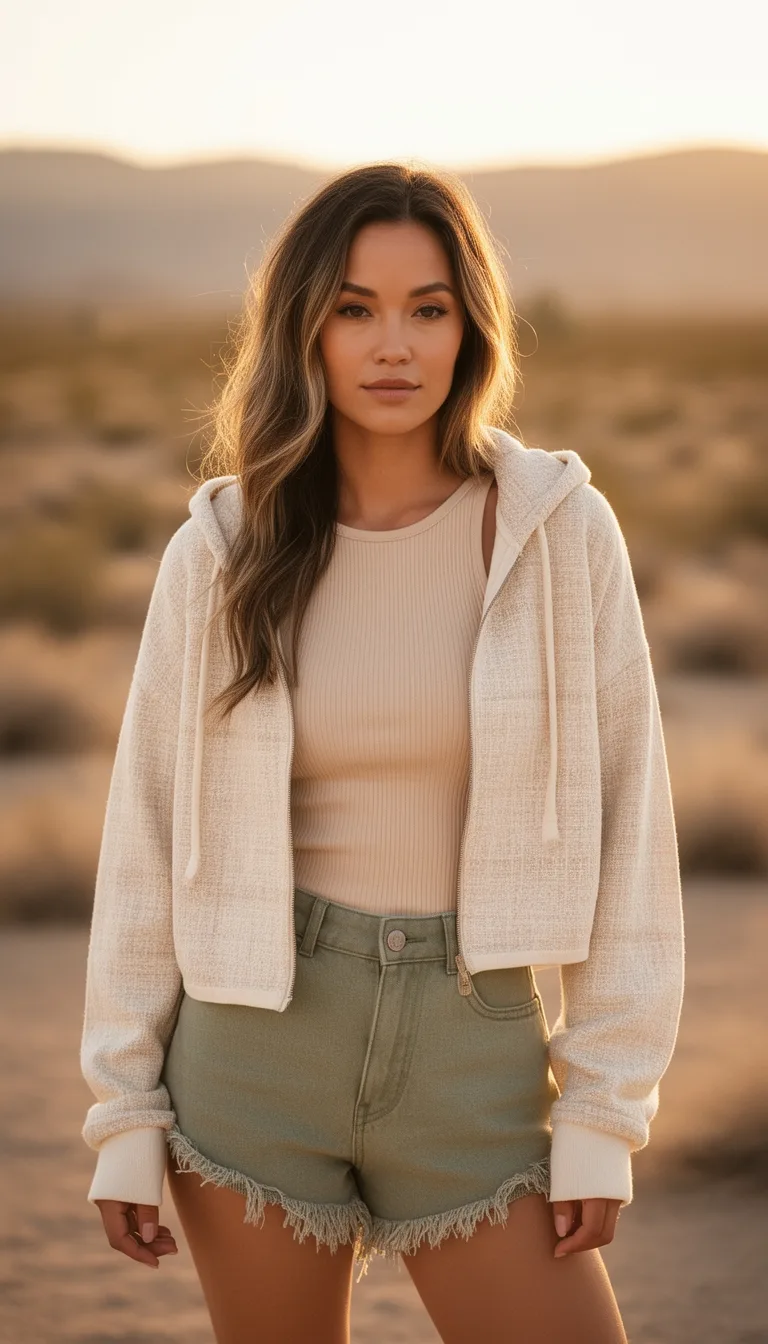 neutral cropped hoodie set