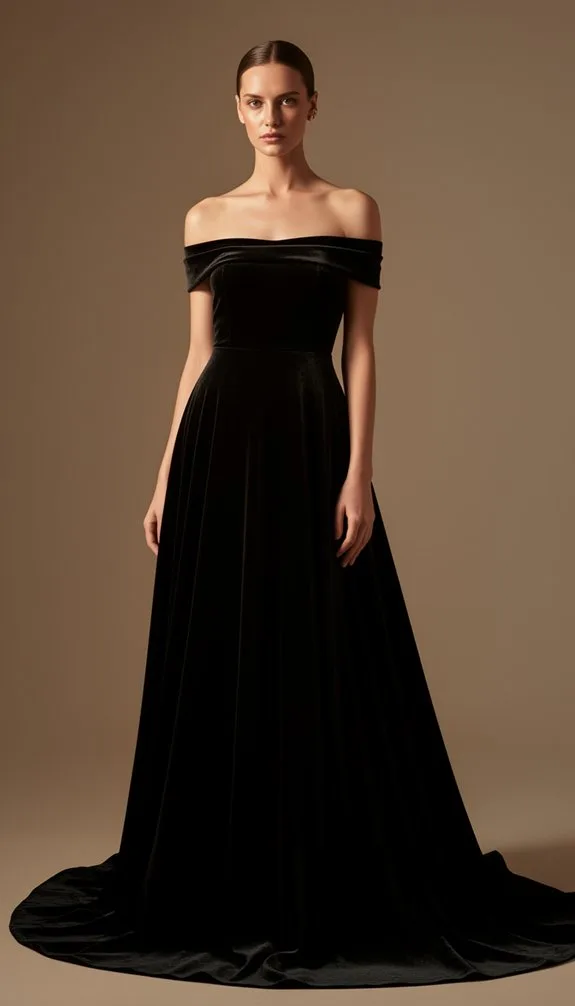 off shoulder velvet pearls