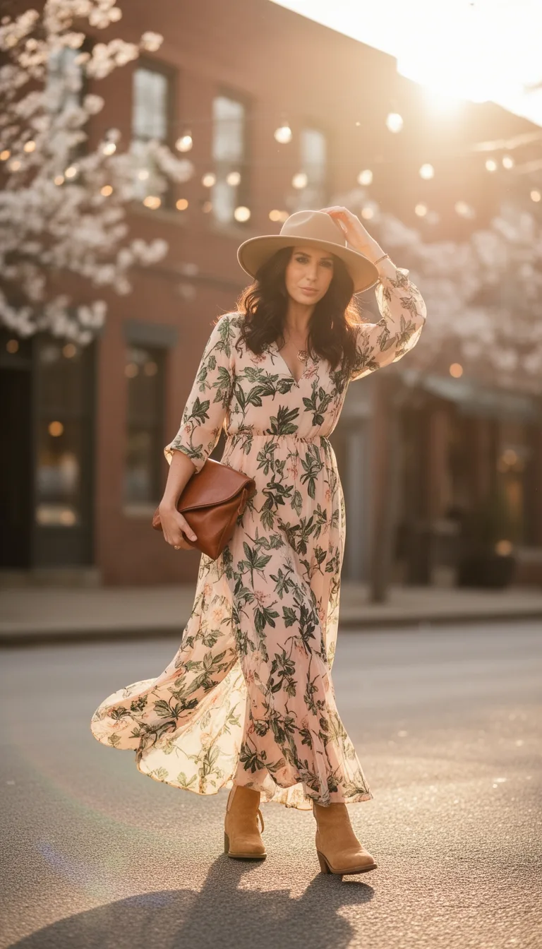 pastel floral jumpsuit with boots