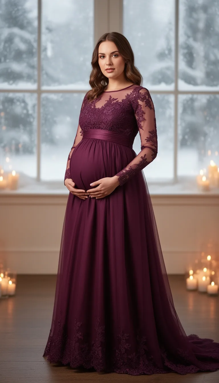 plum lace maternity gown