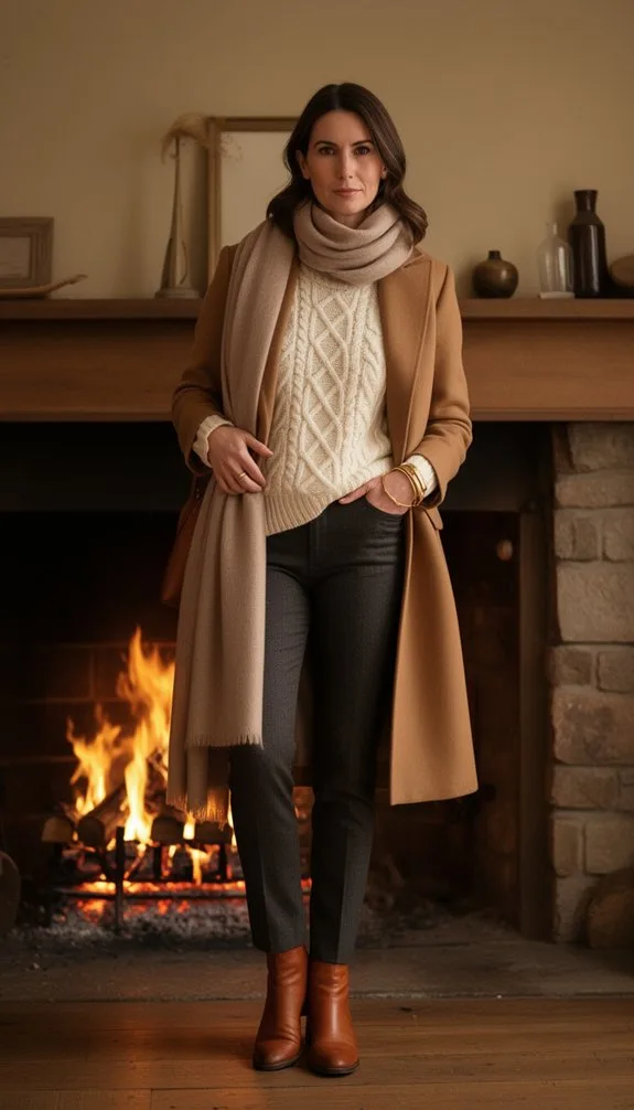 refined cozy monochrome fireplace ensemble