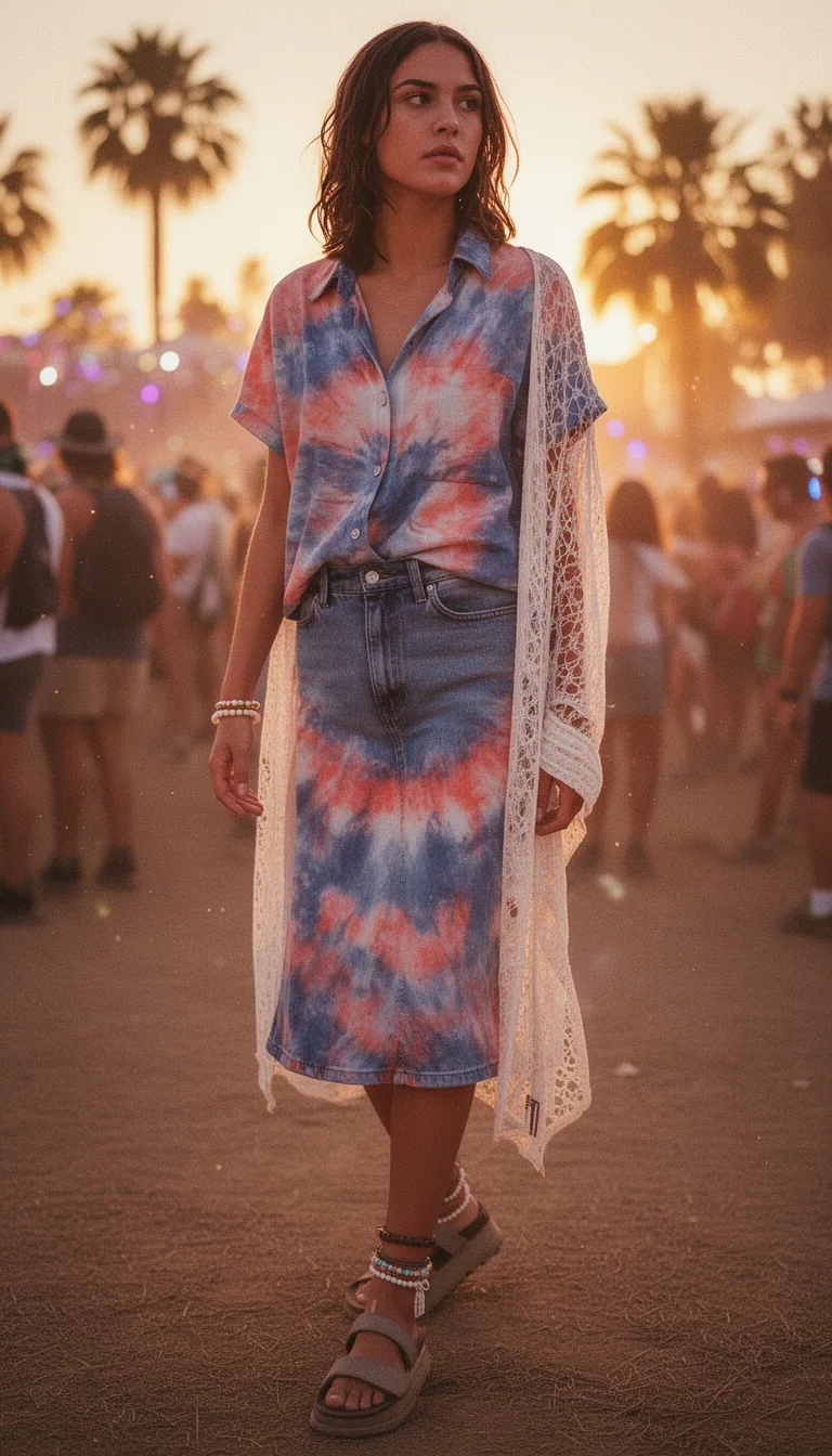 retro tie dye layered look