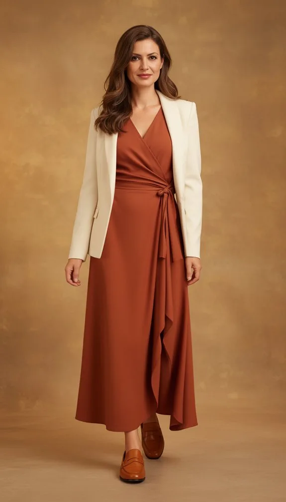 rust wrap dress elegance