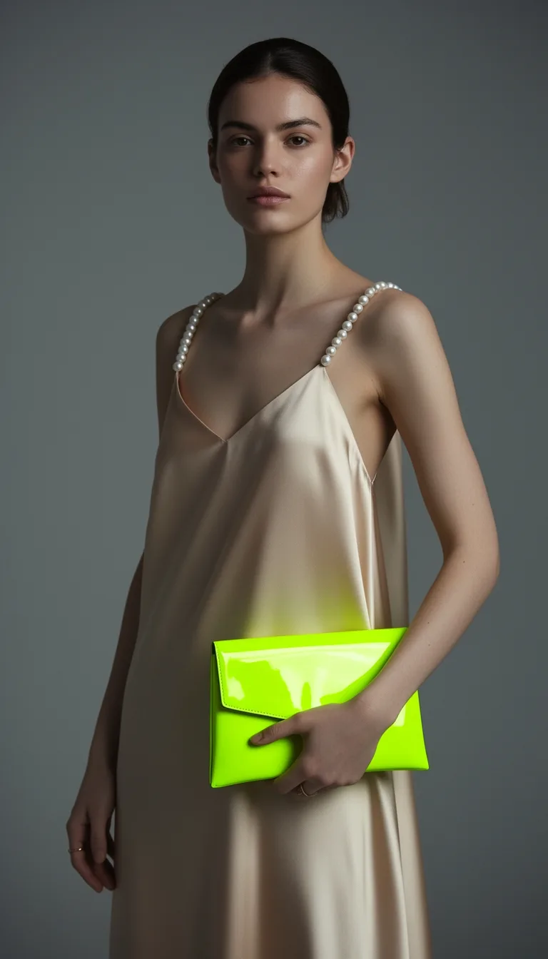 slip dress neon clutch