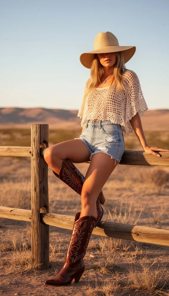 cowboy boots boho denim outfits