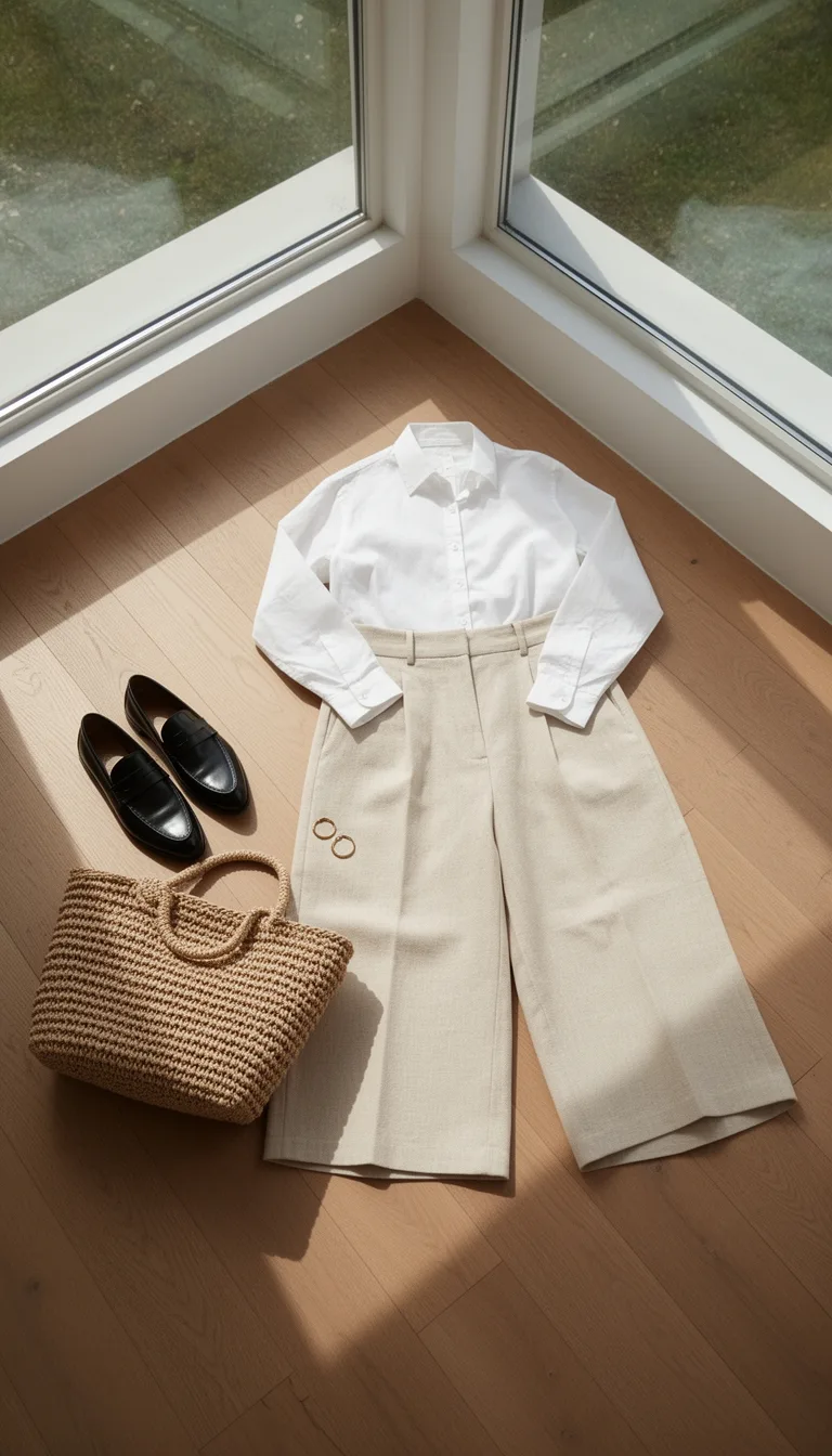 crisp tucked shirt culottes