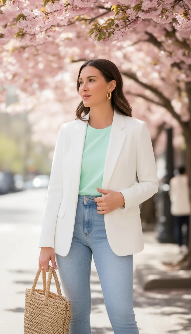 crisp white blazer ensemble