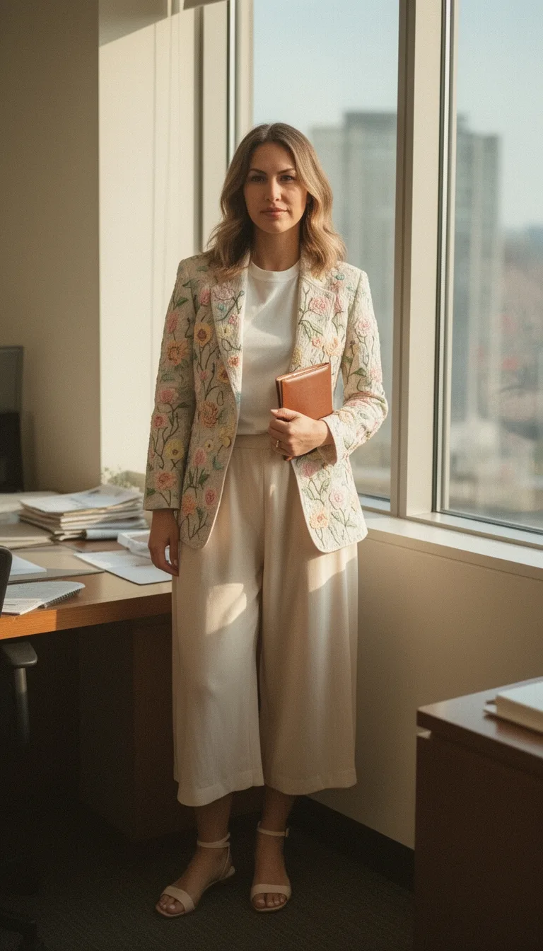 floral embroidered blazer ensemble
