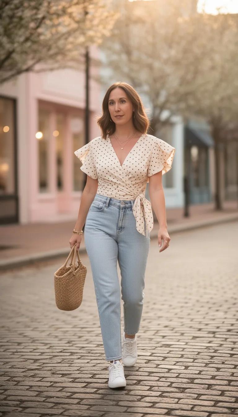 polka dot wrap with denim