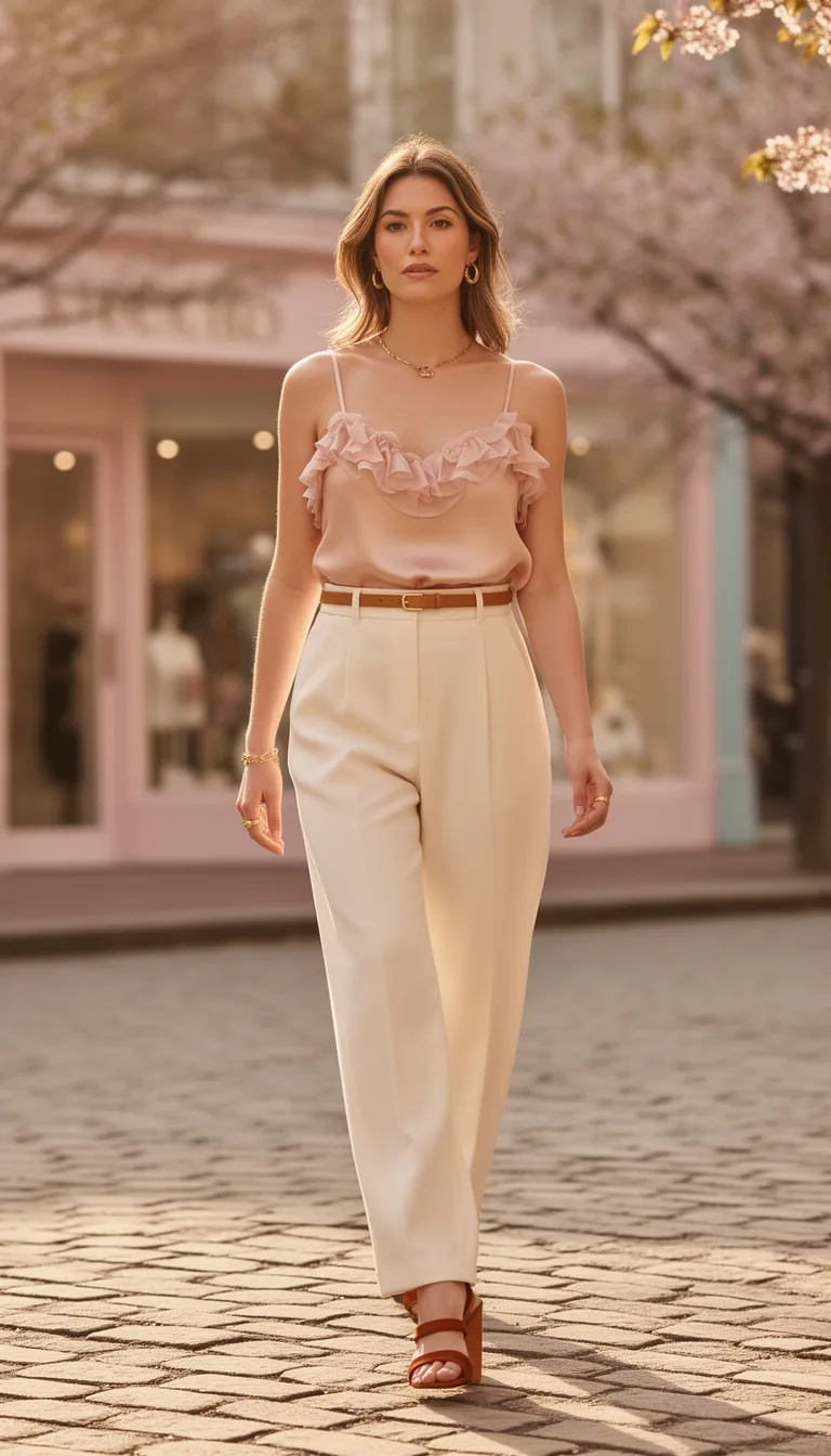 ruffled camisole wide leg trousers
