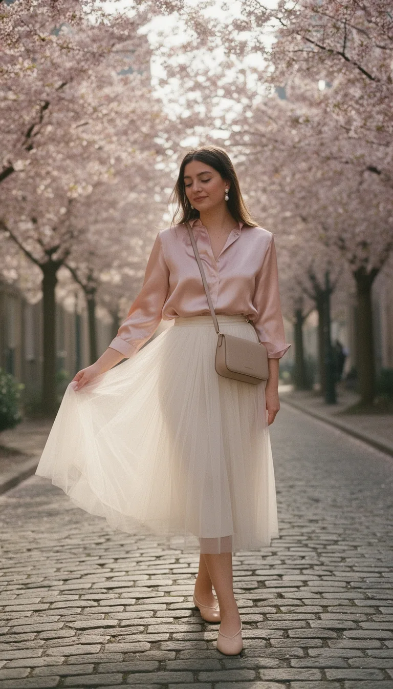 satin blouse tulle skirt
