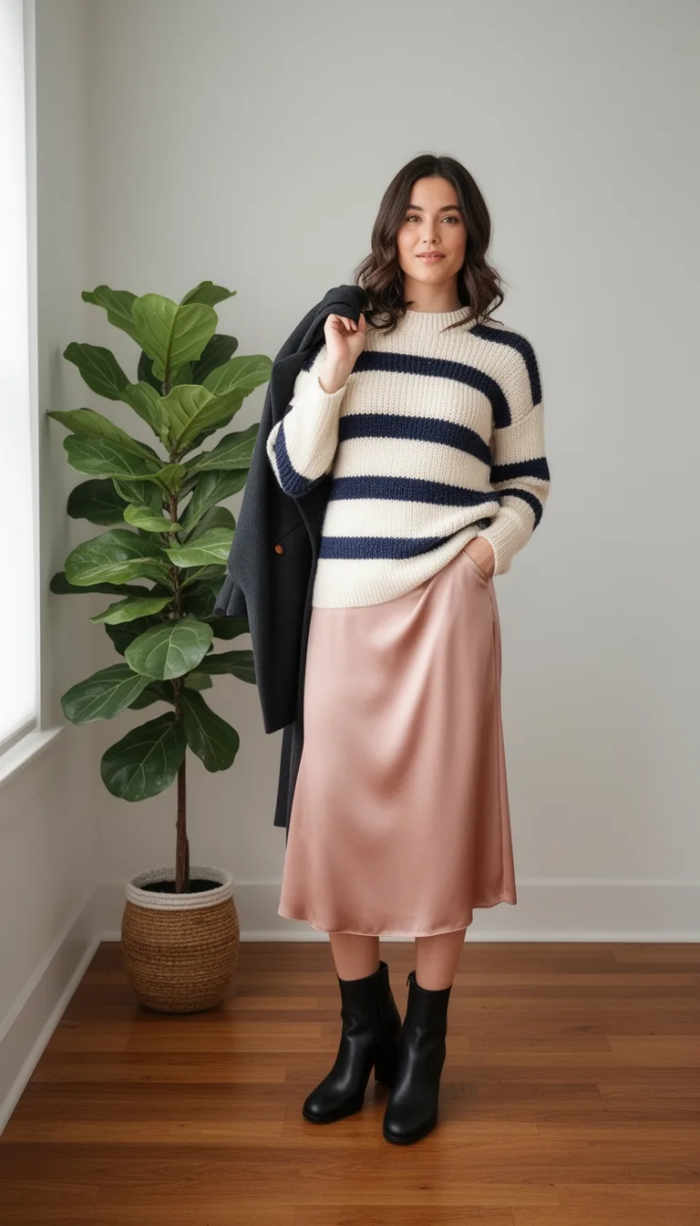 striped sweater over slip