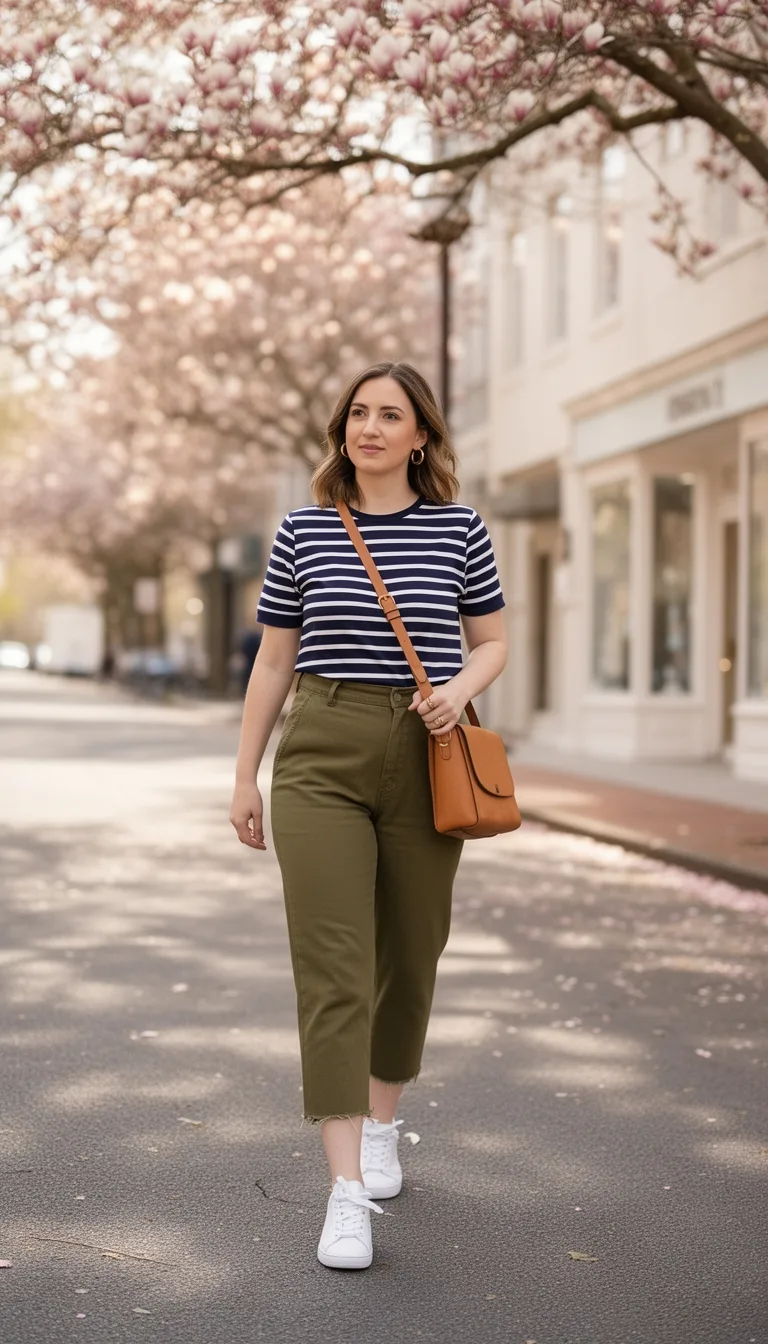 teal striped tee cropped chinos