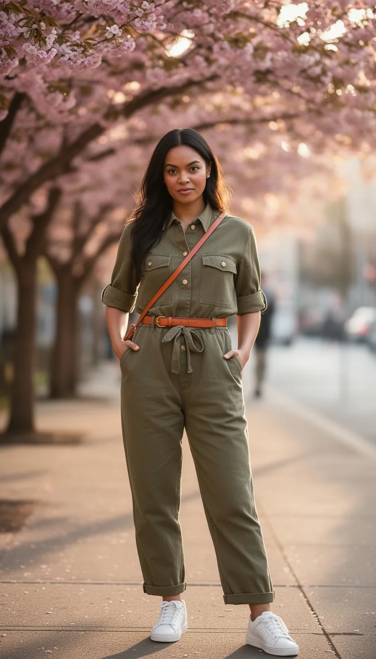 utility chic olive jumpsuit ensemble