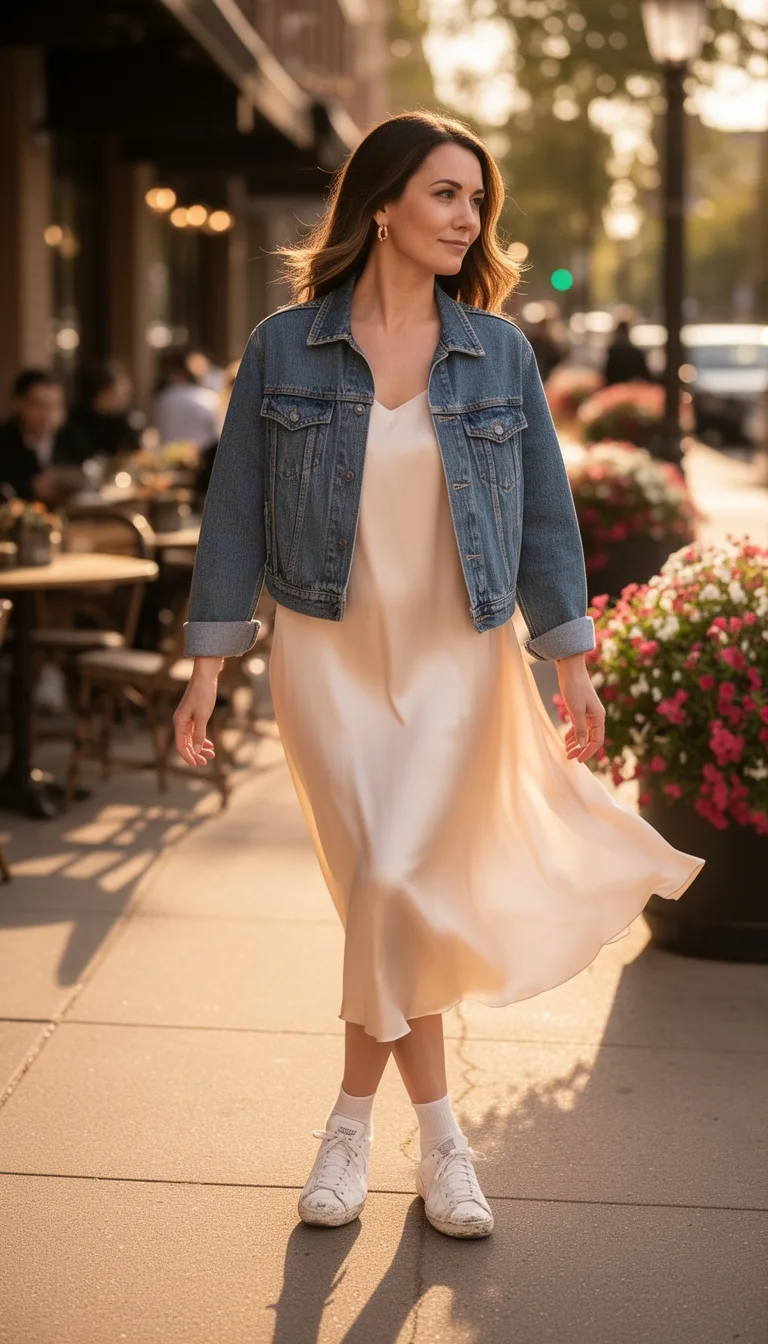 denim jacket slip sneakers